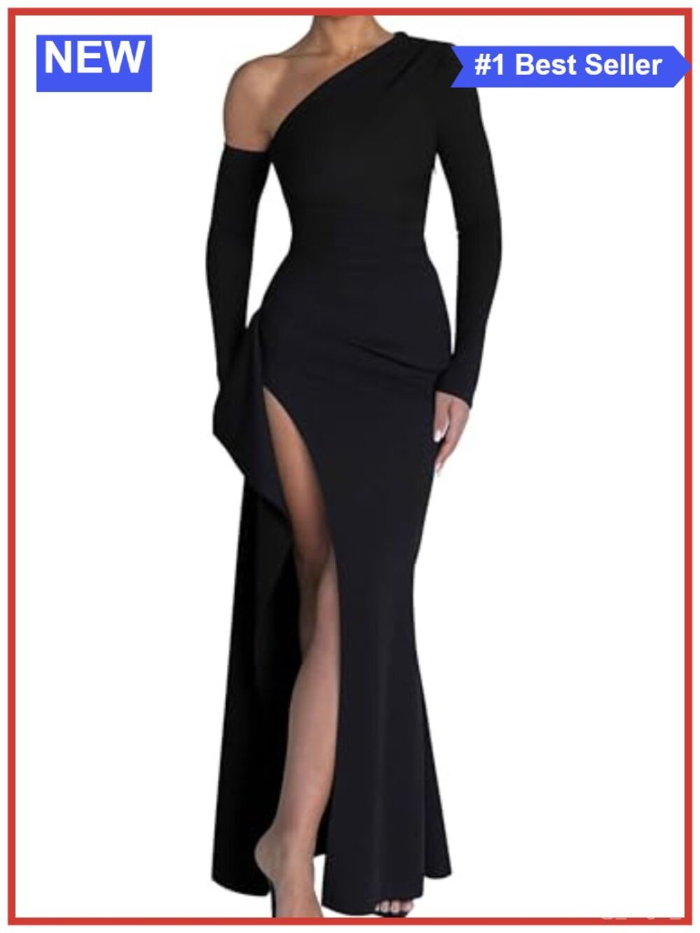 One Shoulder Long Sleeve Maxi Dress High Slit Formal Cocktail Party Gown